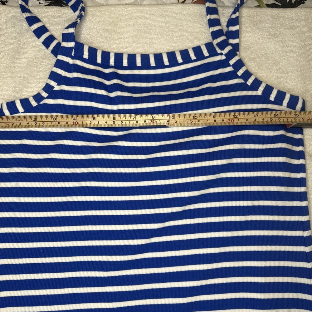 LOFT Blue White Stripe Ribbed Tank Maxi Dress Built In Bra Size 10 - Picture 9 of 11